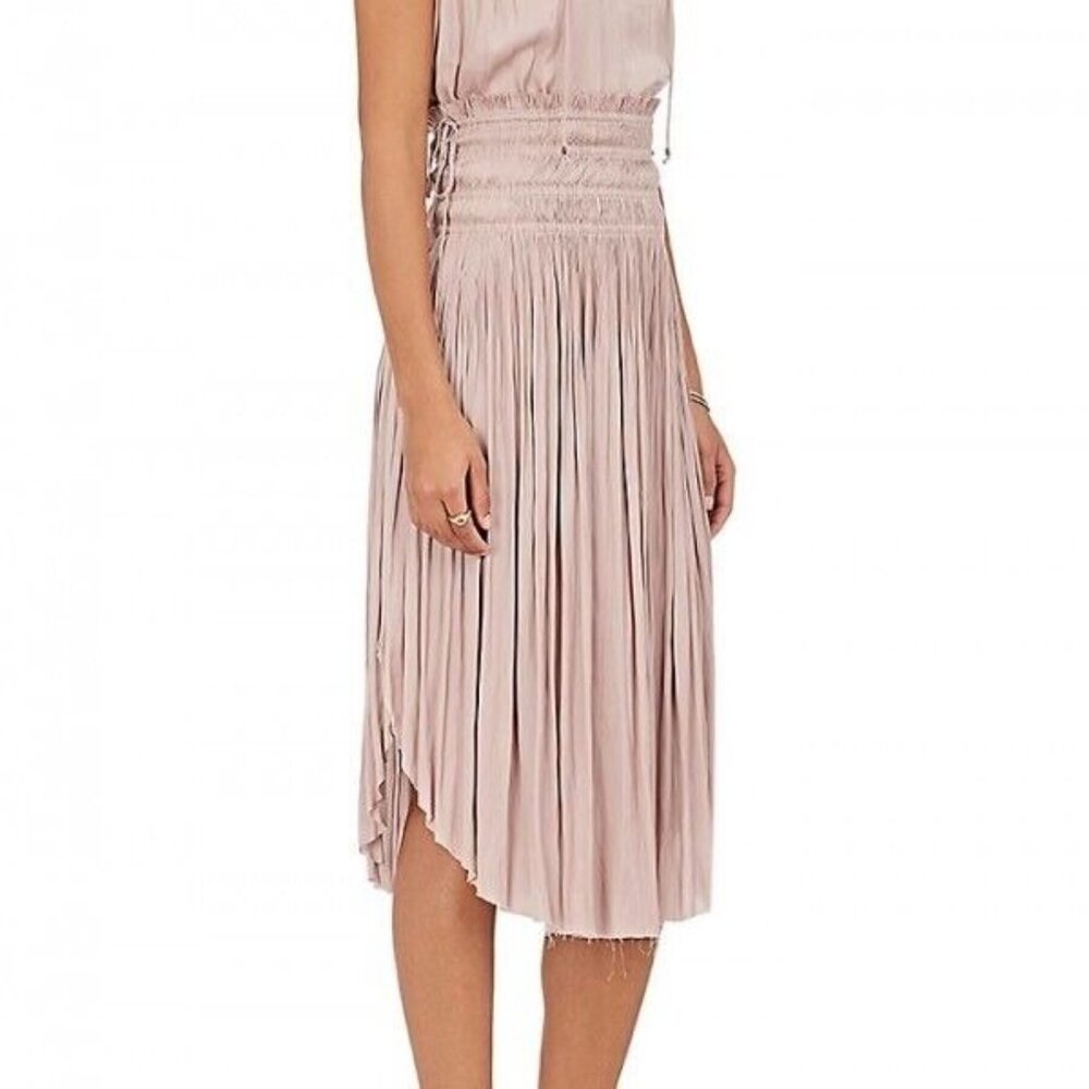 Ulla Johnson Size 6 Akani Tech-Satin Midi Skirt Pleated Blush Pink Tan GUC**